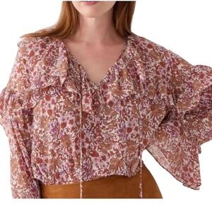 J. Crew floral fully lined boho top with ruffle details xs